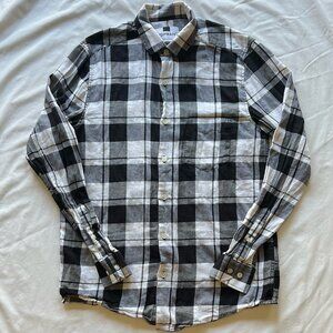Topman Black & White Plaid Flannel Long Sleeve Button-Up Shirt - Men's Small